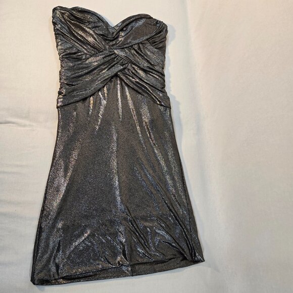 MILANO Silver Metallic Strapless Ruched Ruffled Mini Dress Size XXXL New NO Tag! - Picture 6 of 16